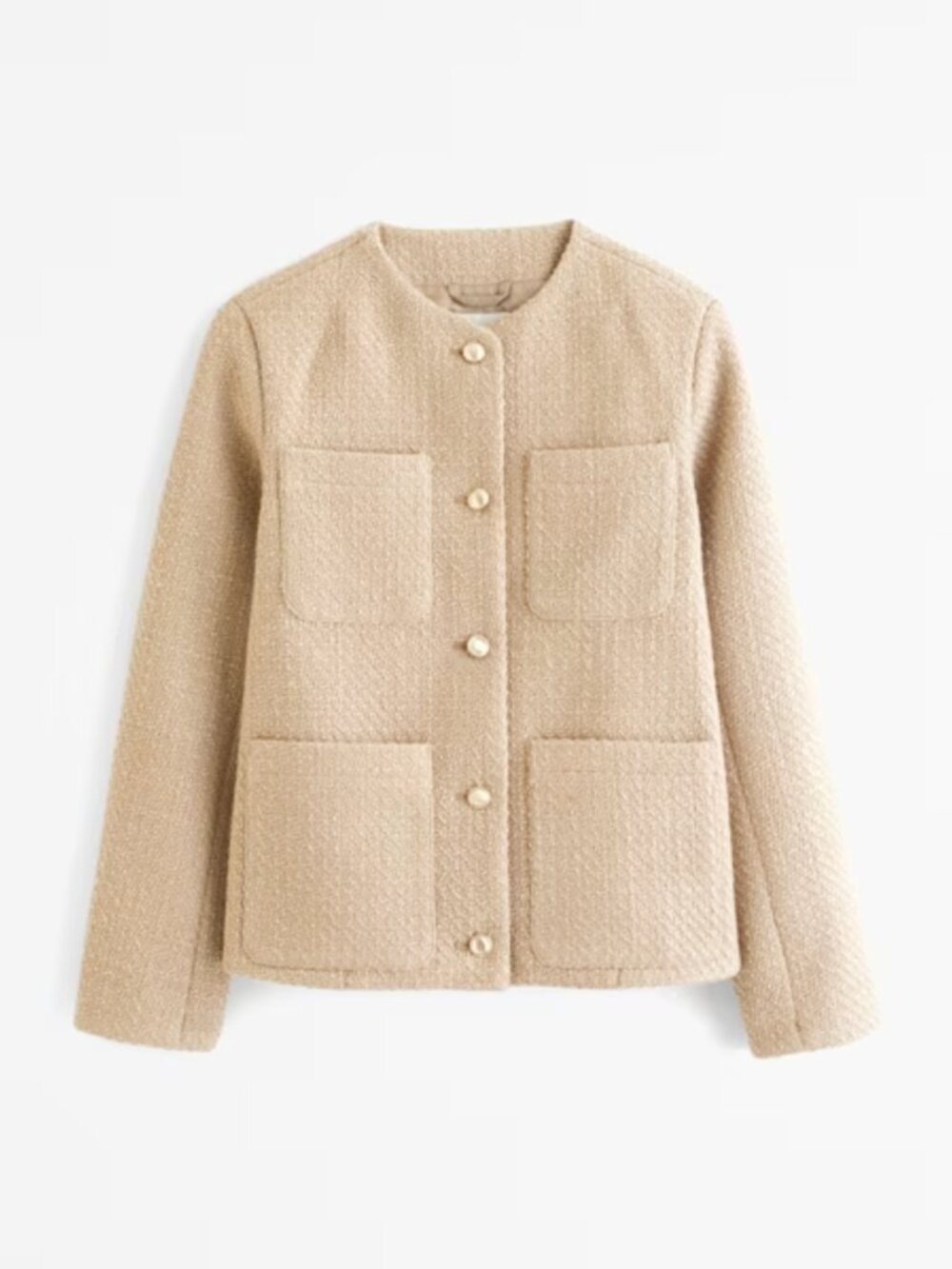 NWT Abercrombie Collarless Tweed Lady Jacket Tan XS